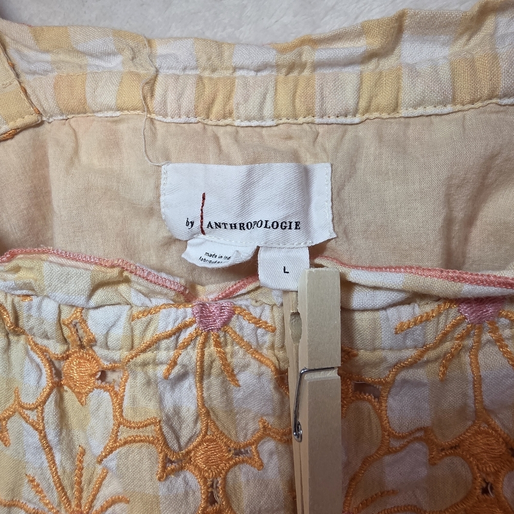 Anthropologie embroidered tank top yellow and pink floral with tiered ruffles L - Picture 4 of 6